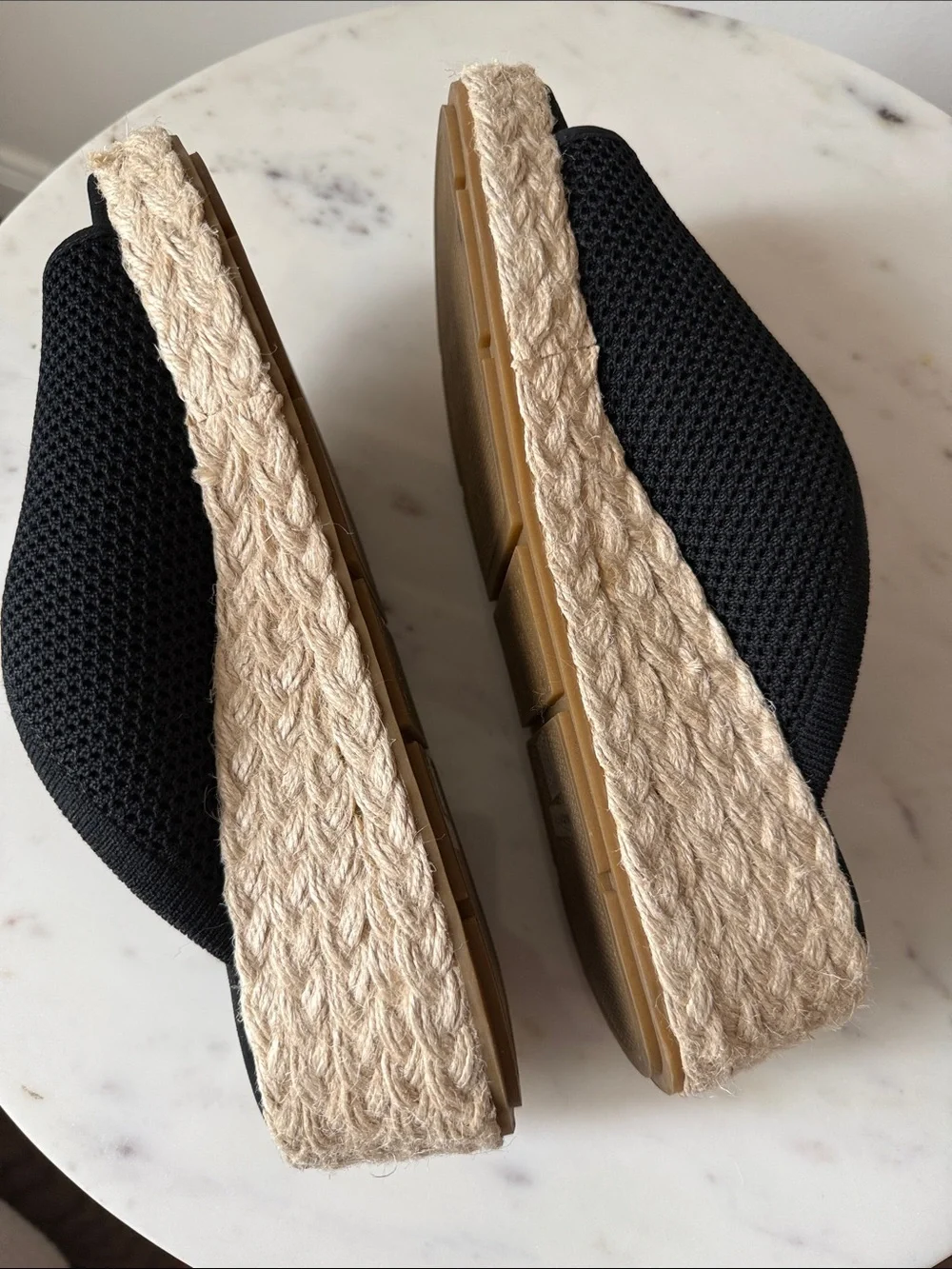 Eileen Fisher Black Mesh Espadrille Slides with Natural Jute Sole